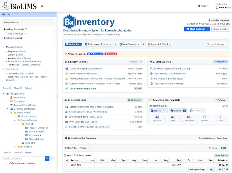 BxInventory Home Dashboard