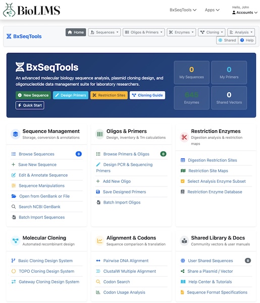 BxSeqTools Sequence & Cloning Dashboard